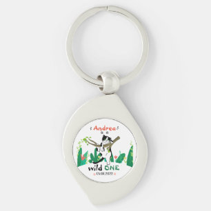 Wild One Greenery Safari Kitty Cat 1e verjaardag Sleutelhanger