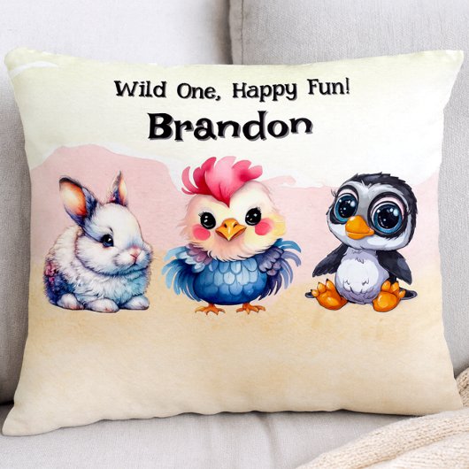 Wild One Happy Fun Woodland Animals Waterverf Accent Kussen