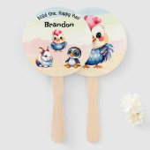 Wild One Happy Fun Woodland Animals Waterverf Handwaaier (Voorkant en achterkant)