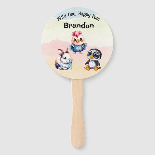 Wild One Happy Fun Woodland Animals Waterverf Handwaaier (Voorkant)