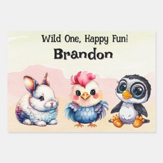 Wild One Happy Fun Woodland Animals Waterverf Inpakpapier Vel (Voorkant)