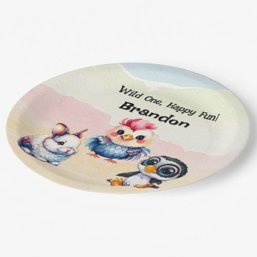 Wild One Happy Fun Woodland Animals Waterverf Papieren Bordje (Gekanteld)