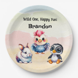 Wild One Happy Fun Woodland Animals Waterverf Papieren Bordje
