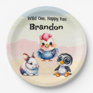 Wild One Happy Fun Woodland Animals Waterverf Papieren Bordje