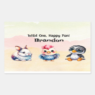 Wild One Happy Fun Woodland Animals Waterverf Rechthoekige Sticker
