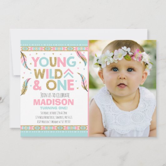 Wild One Invitation Boho Feather Wild One Party (Devant)