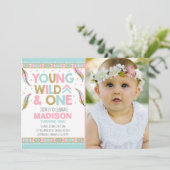 Wild One Invitation Boho Feather Wild One Party (Debout devant)
