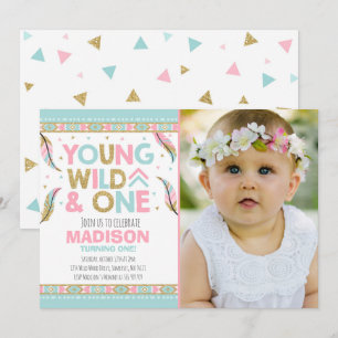Wild One Invitation Boho Feather Wild One Party
