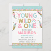 Wild One Invitation Boho Feather Wild One Party Kaart (Voorkant)