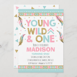 Wild One Invitation Boho Feather Wild One Party Kaart