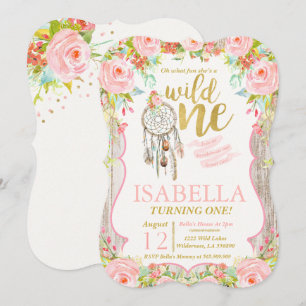 Wild One Invitation Girl Boho Dreamcatcher Party Kaart