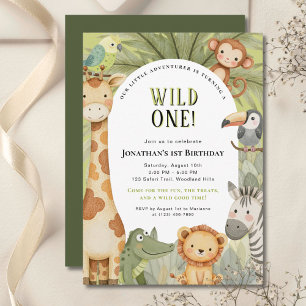 Wild One Jungle Animaux Première Invitation Annive