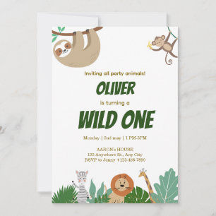 Wild One Jungle Dieren Verjaardagsfeest Ontwerp Feestdagenkaart
