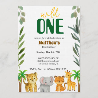 Wild One Jungle First Birthday Invitation Kaart