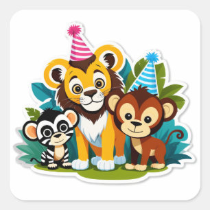Wild One – Jungle Friends Verjaardagsfeestje Vierkante Sticker