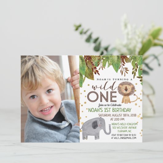 WILD ONE Jungle garçon 1er anniversaire Invitation (Debout devant)
