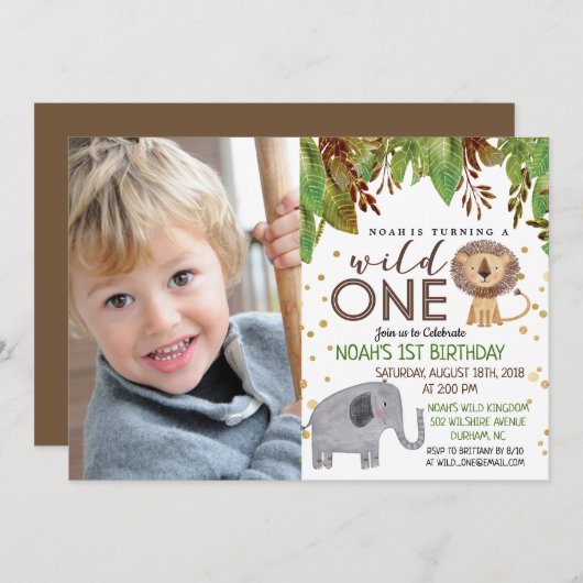 WILD ONE Jungle garçon 1er anniversaire Invitation (Devant / Derrière)
