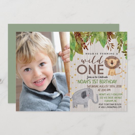 WILD ONE Jungle garçon 1er anniversaire Invitation (Devant / Derrière)