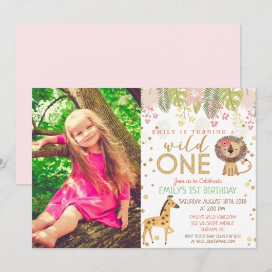 WILD ONE Jungle Girl 1er anniversaire Invitation (Devant / Derrière)