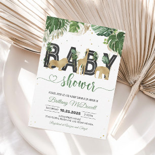 Wild One Jungle Goud Safari Baby Shower Uitnodigin Kaart