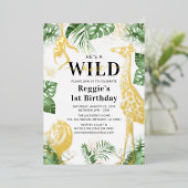 Wild One Jungle Green & Gold Foil Invitation (Debout devant)