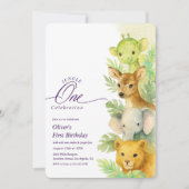 Wild One Jungle Leaves Boy 1st Birthday Invitation (Devant)