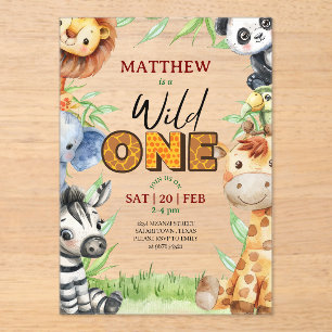 Wild One Jungle Safari 1e verjaardag Uitnodiging Acryl Uitnodigingen