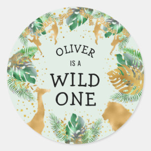 Wild One Jungle Safari 1e verjaardagsfeestje Groen Ronde Sticker