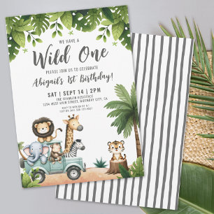 Wild One Jungle Safari 1e Verjaardagsfeestje Kaart