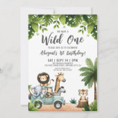 Wild One Jungle Safari 1e verjaardagsfeestje Kaart (Voorkant)