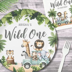Wild One Jungle Safari 1e Verjaardagsfeestje Papieren Bordje