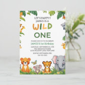 Wild One Jungle Safari 1er anniversaire Invitation (Debout devant)
