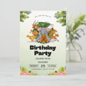 Wild One Jungle Safari Animals Kids Birthday  Kaart (Staand voorkant)