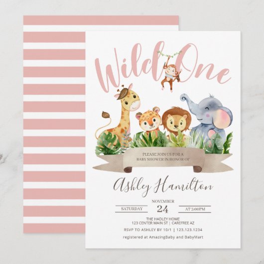 Wild One Jungle Safari Baby shower Invitation (Devant / Derrière)