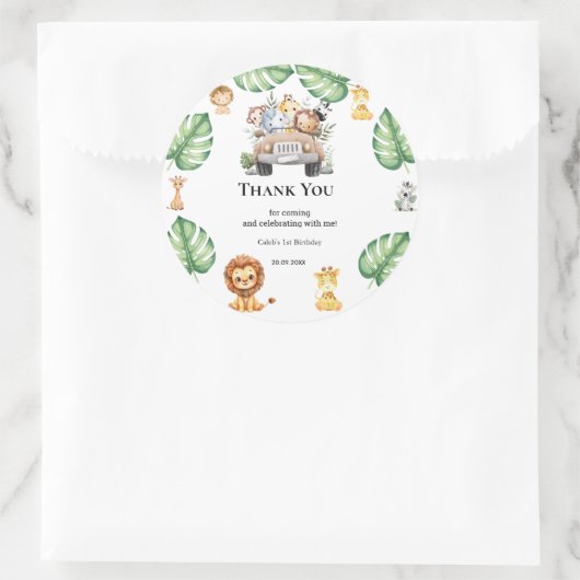 Wild One Jungle Safari Birthday for Boys Ronde Sticker (Tas)