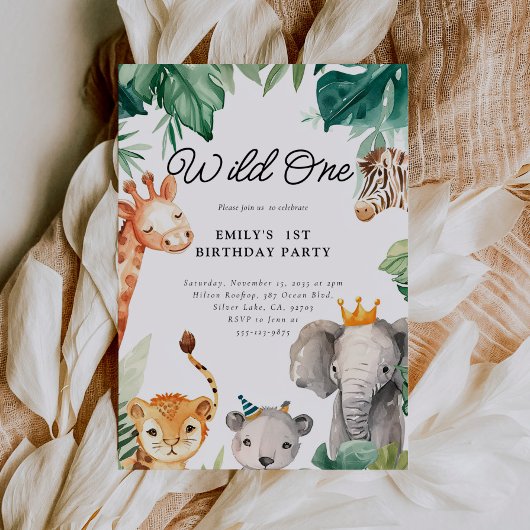 Wild One Jungle Safari Invitation d'anniversaire