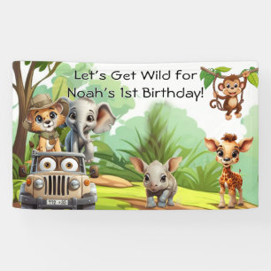 Wild One Jungle Safari Verjaardagsbanner – 1e Verj Spandoek