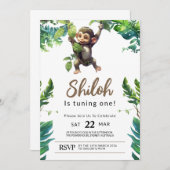 Wild One Jungle Singe First Birthday Invitation (Devant / Derrière)