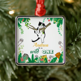 Wild One Kitty Cat Kitten 1ste verjaardag Uitnodig Metalen Ornament