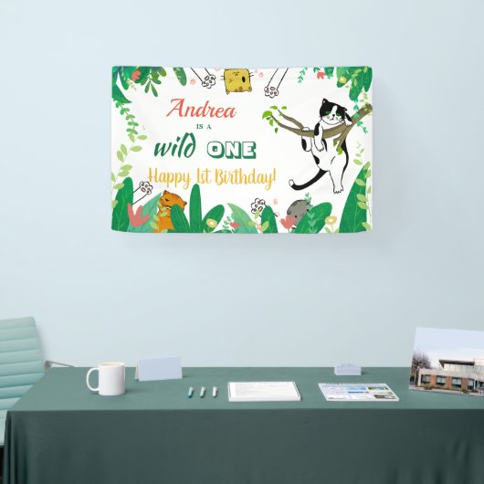 Wild One Kitty Cat Kitten 1ste verjaardag Uitnodig Spandoek (Beurs)