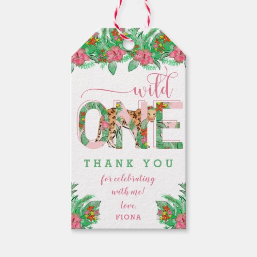 Wild One Leopard First Birthday Cadeaulabel (Voorkant)