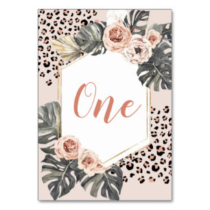 Wild One Leopard Print Meisje Verjaardag Tafelnumm Kaart
