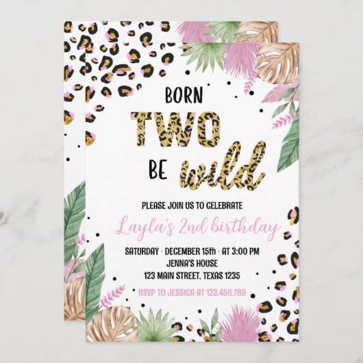 Wild One Leopard Safari 2e Invitation anniversaire (Devant / Derrière)