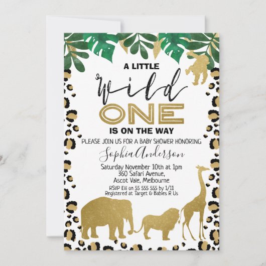 Wild One Leopard Skin Baby shower Invitation Kaart (Voorkant)
