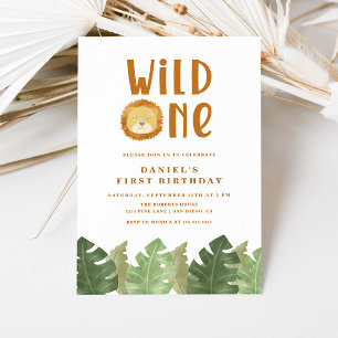 Wild One Lion 1st Birthday Invitation Kaart