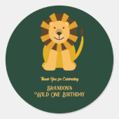Wild One Lion Birthday Party Oerwoud Safari Favor Ronde Sticker (Voorkant)