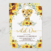 Wild One Lion Cub Sunflower Greenery 1e verjaardag Kaart (Voorkant / Achterkant)