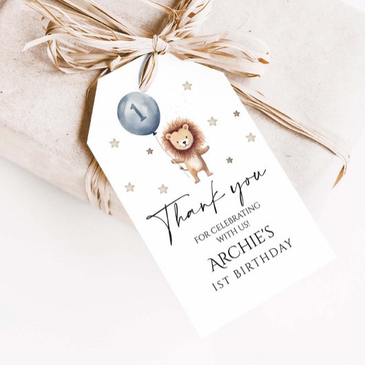 Wild One Lion Met Ballon Eerste Verjaardag Cadeaulabel