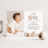 Wild One Lion Neutral Feuilles Photo Invitation
