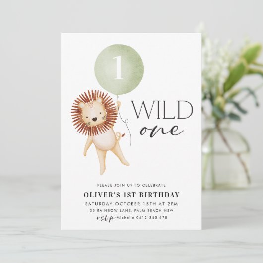 Wild One Lion Sage-ballonvaarders 1e verjaardag Kaart (Staand voorkant)